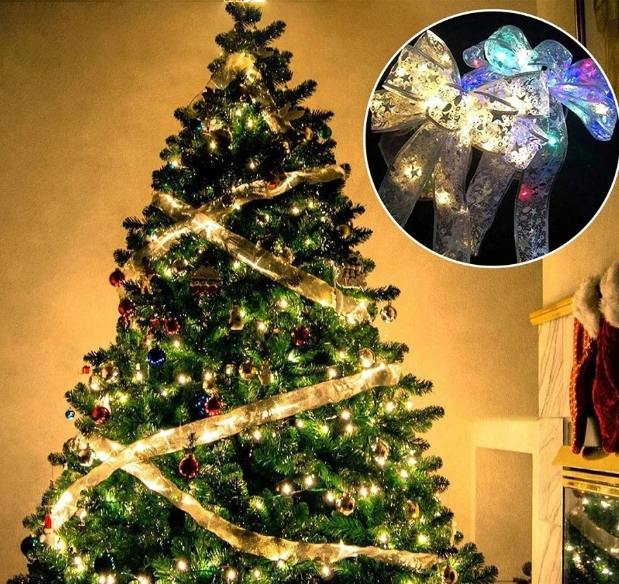 Rasmun Fairy Lights Christmas Ribbon Bow Tie – LED Lighted Holiday Decoration for Tree, Gifts, Wreaths & Party Décor