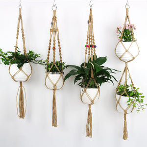 Rasmun Macrame Bead Hanging Basket – Cotton Rope Plant Hanger, Durable Net for Indoor & Outdoor Display