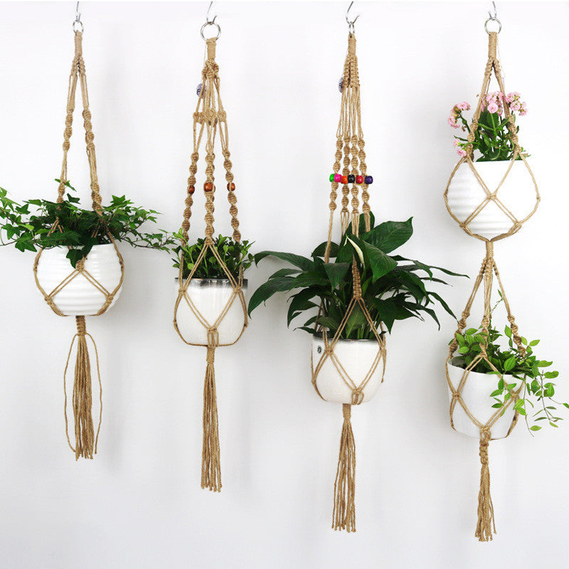 Rasmun Macrame Bead Hanging Basket – Cotton Rope Plant Hanger, Durable Net for Indoor & Outdoor Display