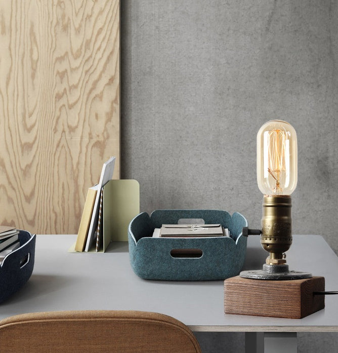 Rasmun Water Pipe Table Lamp – Industrial Wood & Iron Desk Light with E26/E27 Bulb Base for Bedroom, Living Room, Hotel & Study