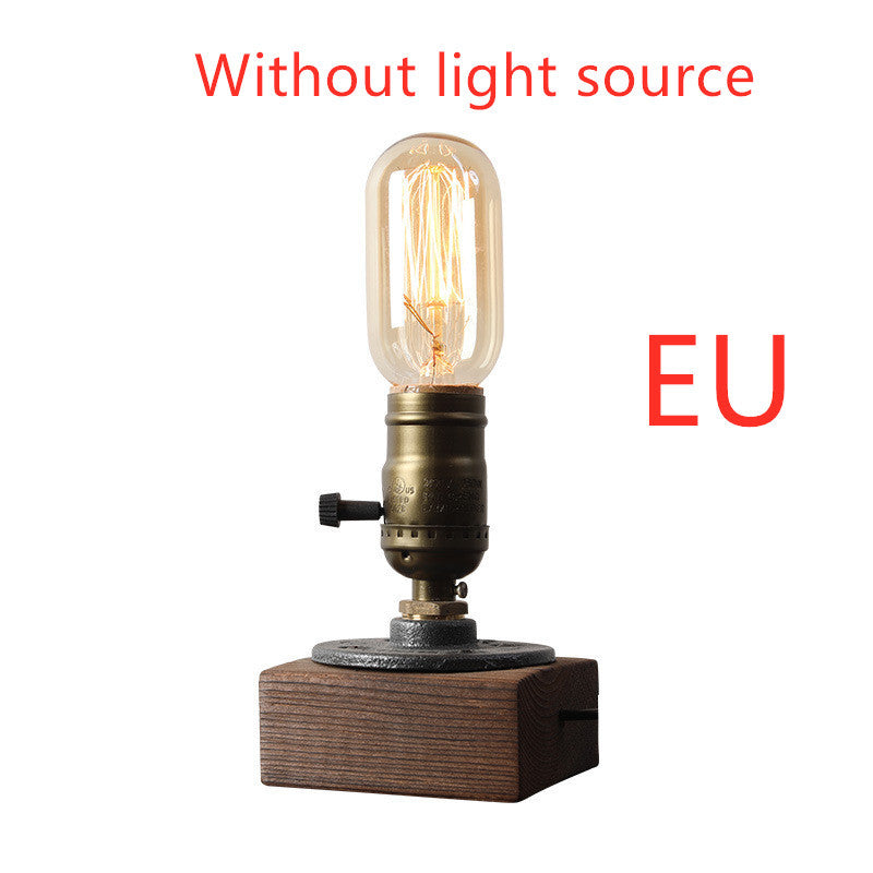 Rasmun Water Pipe Table Lamp – Industrial Wood & Iron Desk Light with E26/E27 Bulb Base for Bedroom, Living Room, Hotel & Study