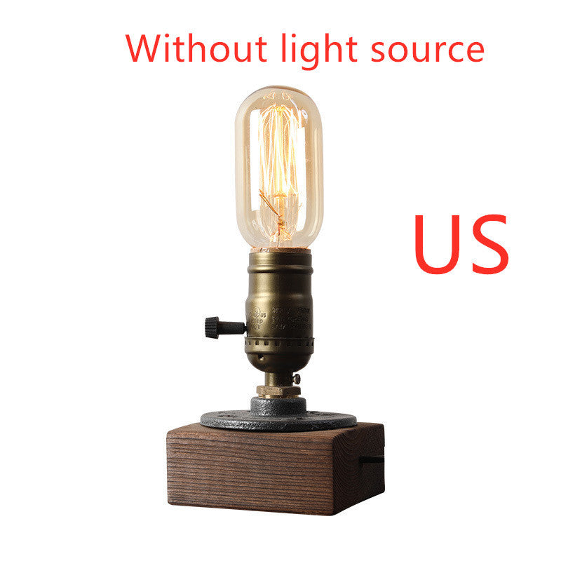Rasmun Water Pipe Table Lamp – Industrial Wood & Iron Desk Light with E26/E27 Bulb Base for Bedroom, Living Room, Hotel & Study
