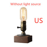 Rasmun Water Pipe Table Lamp – Industrial Wood & Iron Desk Light with E26/E27 Bulb Base for Bedroom, Living Room, Hotel & Study