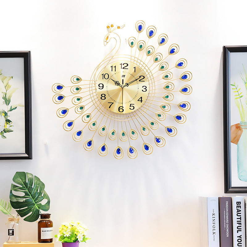 Rasmun Peacock Wall Clock – Elegant European-Style Quartz Decorative Clock for Living Room, Bedroom, Office