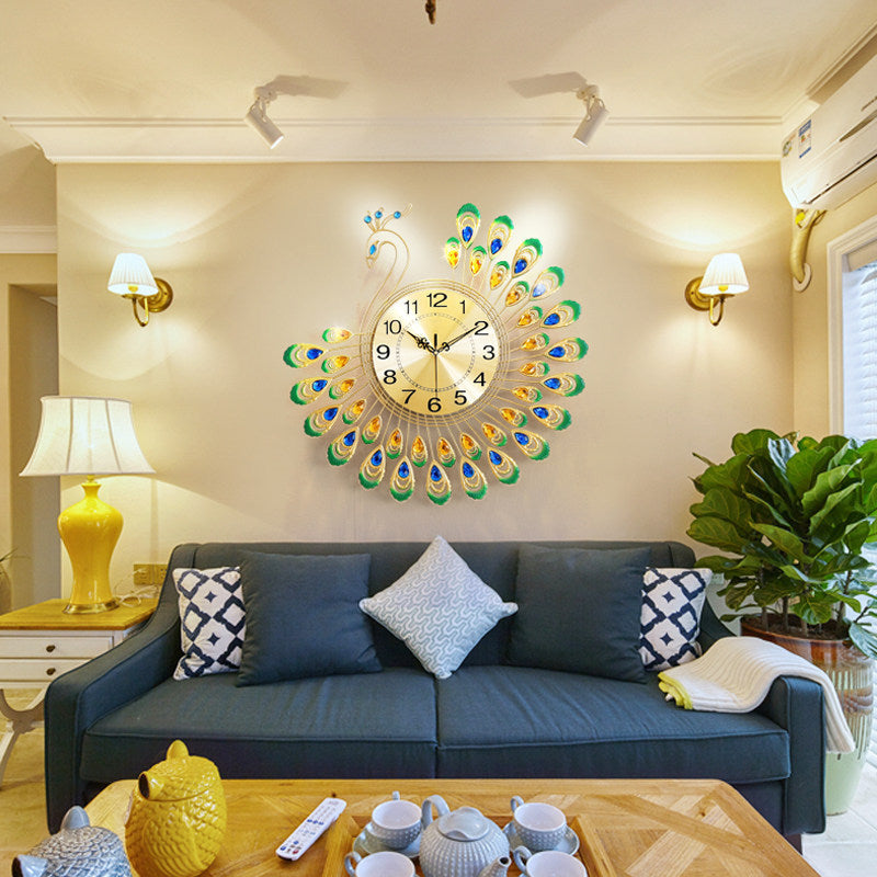 Rasmun Peacock Wall Clock – Elegant European-Style Quartz Decorative Clock for Living Room, Bedroom, Office