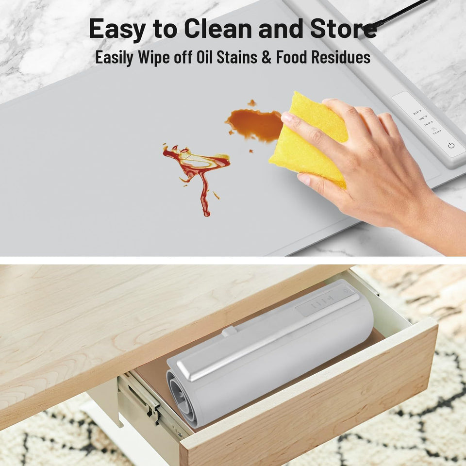 Rasmun Foldable Food Warming Mat – Electric Warming Tray with Graphene Heating, 3 Temp Settings, Touch Control, Portable Hotplate