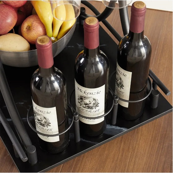 Rasmun 2-Tier Bar Cart – Rolling Black Wine Cart with Rack & Glass Holder