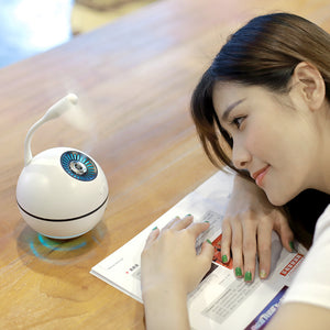 Rasmun Rechargeable Mini Humidifier with LED Light & Fan – 300ML Ultrasonic Aroma Diffuser, USB Portable, 2000mAh Battery