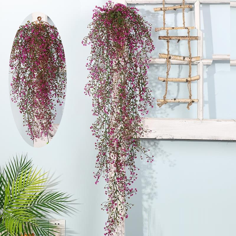 Rasmun Hanging Rattan Basket with Fake Flowers – Realistic Plastic Greenery Wall Decor for Home & Garden