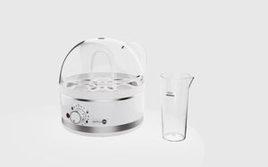 Rasmun Mini Plug-in Steam Egg Boiler – 7-Egg Cooker with Stainless Steel Plate, Overheat Protection & Adjustable Hardness