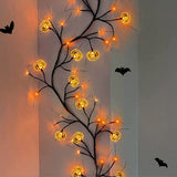Rasmun Halloween LED Willow Vine String Lights – Cartoon Bat & Pumpkin Decoration for Indoor & Outdoor Party Decor