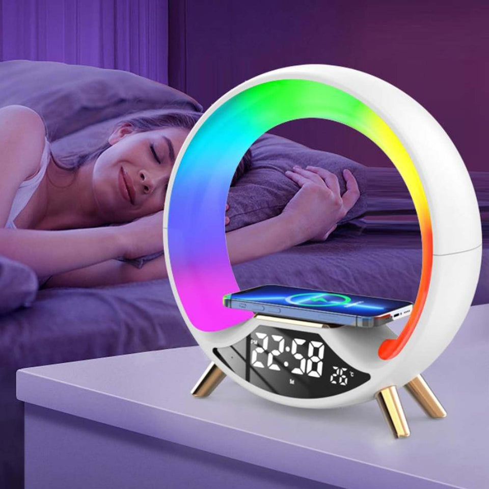 Rasmun O Light – 3-in-1 Wireless Charging Night Light with Bluetooth Speaker, Alarm Clock & Sunrise Wake-Up Lamp