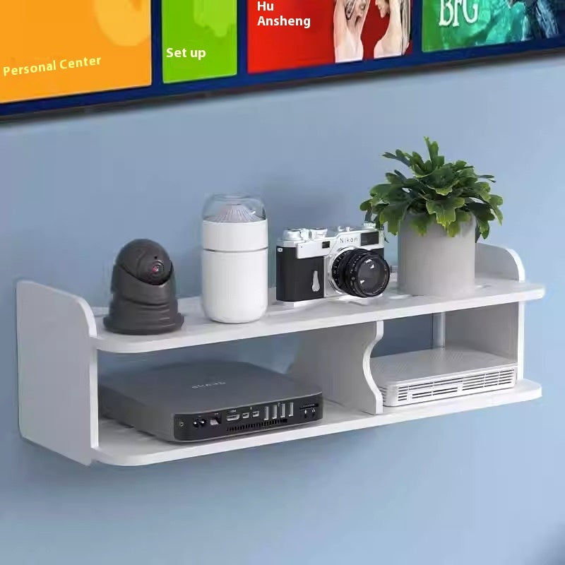 Rasmun Punch-Free Set-Top Box Shelf – Router Wall Rack, Plastic Floating Display Storage
