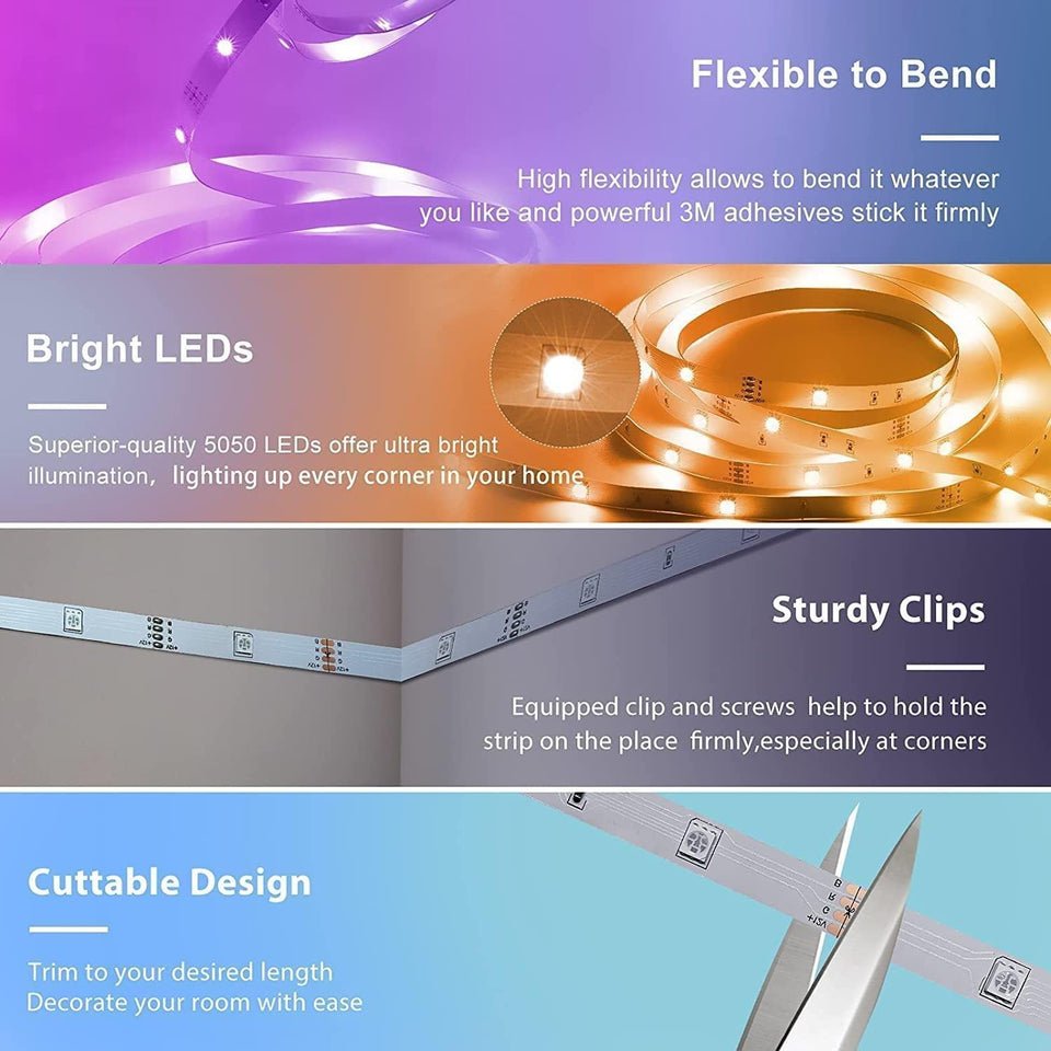 Rasmun RGB Bluetooth Music LED Light Strip – Smart App Controlled, 12V Low-Voltage Mood Lighting for Indoor Use