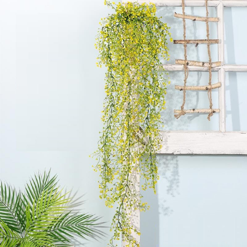 Rasmun Hanging Rattan Basket with Fake Flowers – Realistic Plastic Greenery Wall Decor for Home & Garden