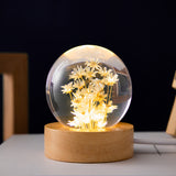 Rasmun 3D Dandelion Crystal Ball Night Light – Luminous Flower Sphere with Beech Wood Base, Desktop Ornament for Birthday & Christmas Gift