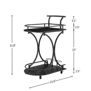 Rasmun 2-Tier Bar Cart – Rolling Black Wine Cart with Rack & Glass Holder