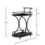 Rasmun 2-Tier Bar Cart – Rolling Black Wine Cart with Rack & Glass Holder