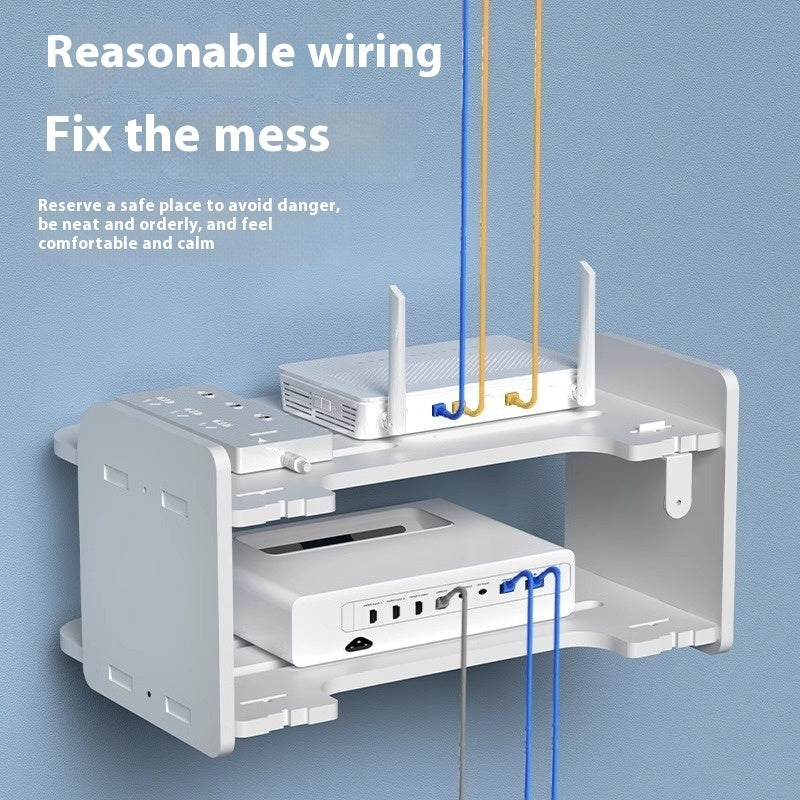 Rasmun Punch-Free Set-Top Box Shelf – Router Wall Rack, Plastic Floating Display Storage