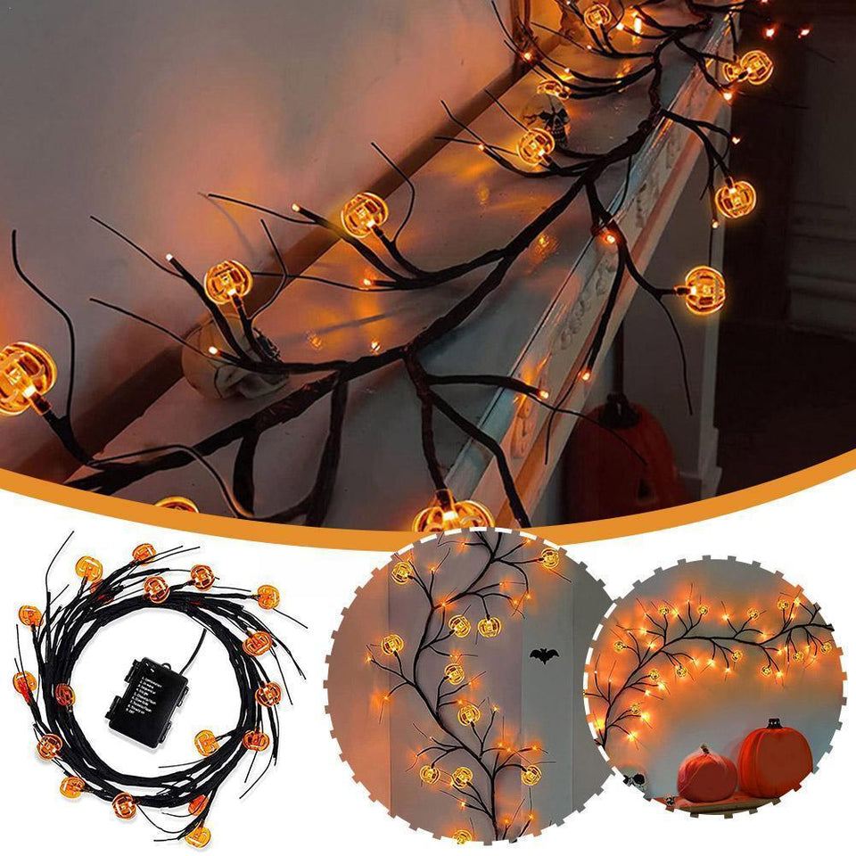 Rasmun Halloween LED Willow Vine String Lights – Cartoon Bat & Pumpkin Decoration for Indoor & Outdoor Party Decor
