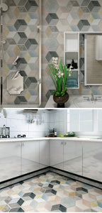 Rasmun Self-Adhesive Waterproof 3D Hexagon Wall Sticker – Peel and Stick PVC Wallpaper for Kitchen, Bathroom, Floor & Wall Décor, 60x100cm Sheet
