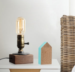 Rasmun Water Pipe Table Lamp – Industrial Wood & Iron Desk Light with E26/E27 Bulb Base for Bedroom, Living Room, Hotel & Study