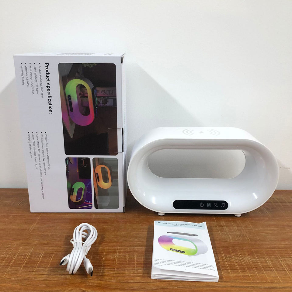 Rasmun 3-in-1 LED Night Light – RGB Desk Lamp, Wireless Charger & Alarm