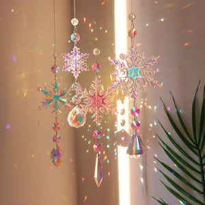 Rasmun Christmas Snowflake Crystal Sun Catcher – Colorful Ice Pillar Pendant for Window, Tree, or Party Decor