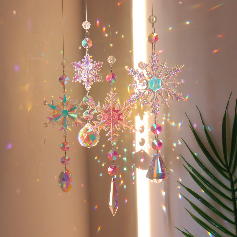 Rasmun Christmas Snowflake Crystal Sun Catcher – Colorful Ice Pillar Pendant for Window, Tree, or Party Decor