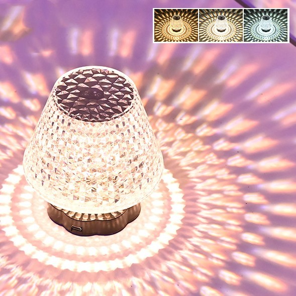 Rasmun Diamond Crystal LED Touch Table Lamp – USB Rechargeable Night Light with Dimmable Colors for Bedroom, Wedding & Restaurant Decor