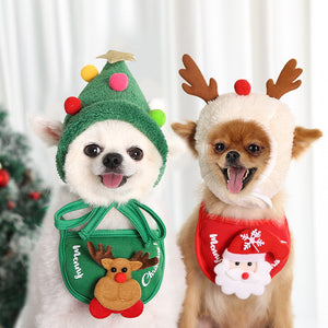 Rasmun Pet Christmas Hat & Saliva Towel Bib – Cute Festive Pet Outfit
