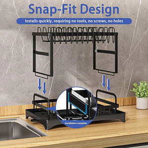 Rasmun 2-Tier Dish Drying Rack – Rustproof Kitchen Dish Rack with Drainboard & Utensil Holder for Countertop Organization