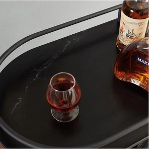 Rasmun 2-Tier Bar Cart – Rolling Black Wine Cart with Rack & Glass Holder