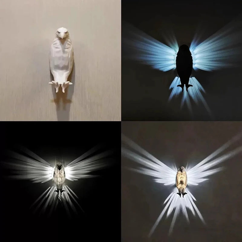 Rasmun Modern Bird Wall Lamp – 3D Owl & Eagle Projector Sconce Light | Unique Animal-Shaped Resin Home Decor Accent for Bedroom, Living Room & Gifts