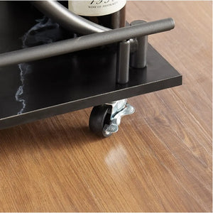 Rasmun 2-Tier Bar Cart – Rolling Black Wine Cart with Rack & Glass Holder