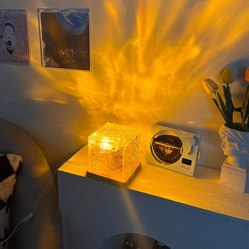 Rasmun LED Water Ripple Night Light – USB Rotating Crystal Lamp, 16 RGB Colors