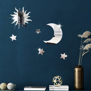 Rasmun Star Moon Mirror Wall Stickers – 3D DIY Acrylic Self-Adhesive Modern Decor in Silver, Gold, or Black