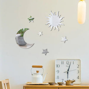 Rasmun Star Moon Mirror Wall Stickers – 3D DIY Acrylic Self-Adhesive Modern Decor in Silver, Gold, or Black