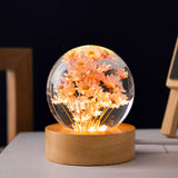Rasmun 3D Dandelion Crystal Ball Night Light – Luminous Flower Sphere with Beech Wood Base, Desktop Ornament for Birthday & Christmas Gift