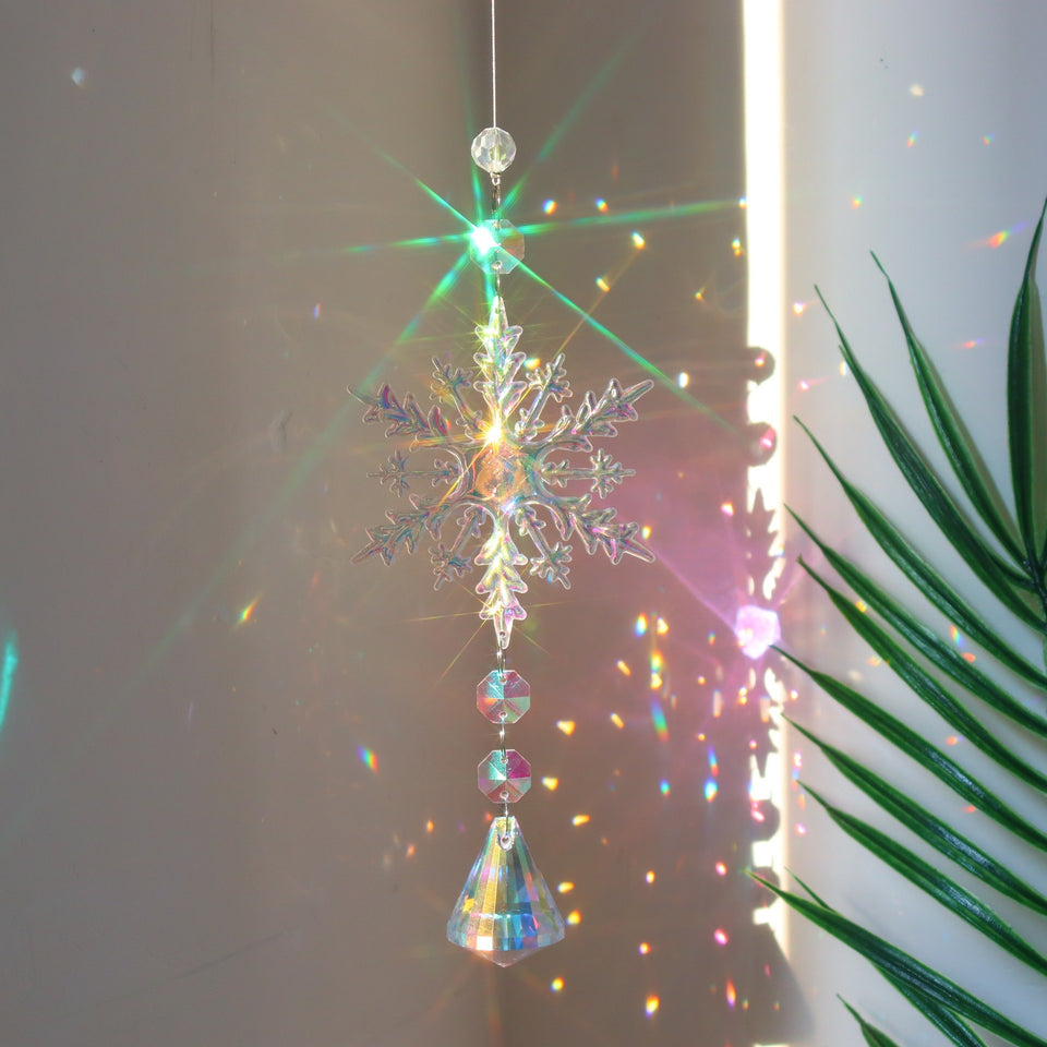 Rasmun Christmas Snowflake Crystal Sun Catcher – Colorful Ice Pillar Pendant for Window, Tree, or Party Decor