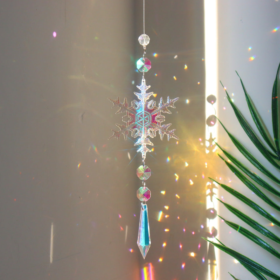 Rasmun Christmas Snowflake Crystal Sun Catcher – Colorful Ice Pillar Pendant for Window, Tree, or Party Decor