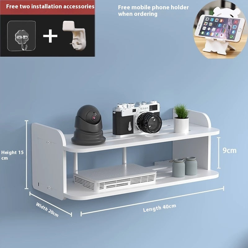 Rasmun Punch-Free Set-Top Box Shelf – Router Wall Rack, Plastic Floating Display Storage