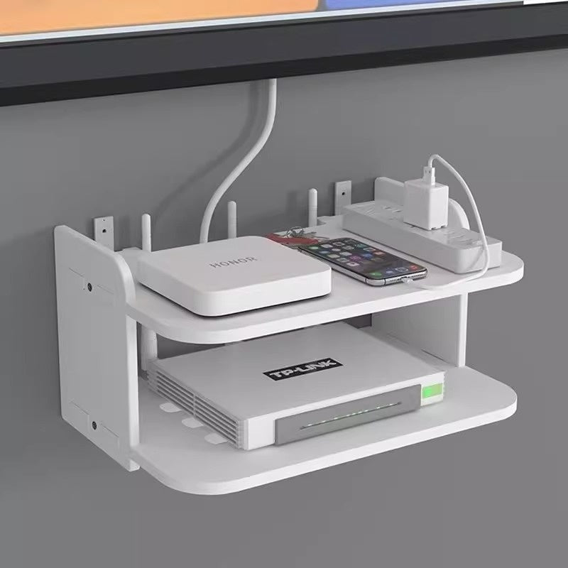 Rasmun Punch-Free Set-Top Box Shelf – Router Wall Rack, Plastic Floating Display Storage