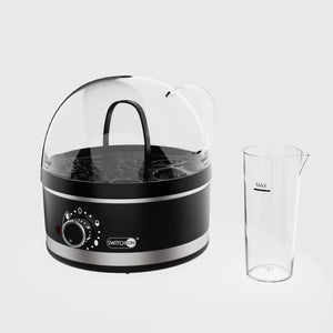 Rasmun Mini Plug-in Steam Egg Boiler – 7-Egg Cooker with Stainless Steel Plate, Overheat Protection & Adjustable Hardness