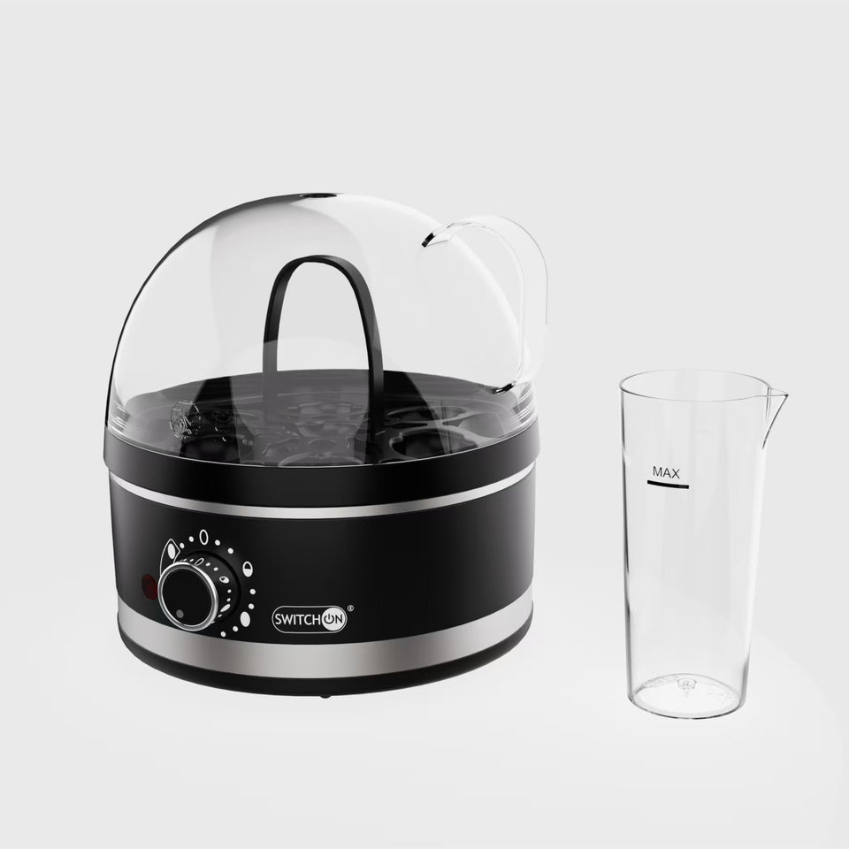 Rasmun Mini Plug-in Steam Egg Boiler – 7-Egg Cooker with Stainless Steel Plate, Overheat Protection & Adjustable Hardness