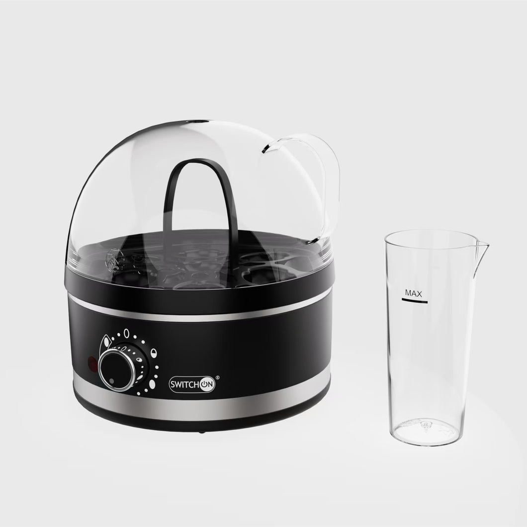 Rasmun Mini Plug-in Steam Egg Boiler – 7-Egg Cooker with Stainless Steel Plate, Overheat Protection & Adjustable Hardness