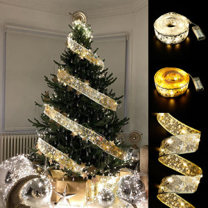 Rasmun Fairy Lights Christmas Ribbon Bow Tie – LED Lighted Holiday Decoration for Tree, Gifts, Wreaths & Party Décor