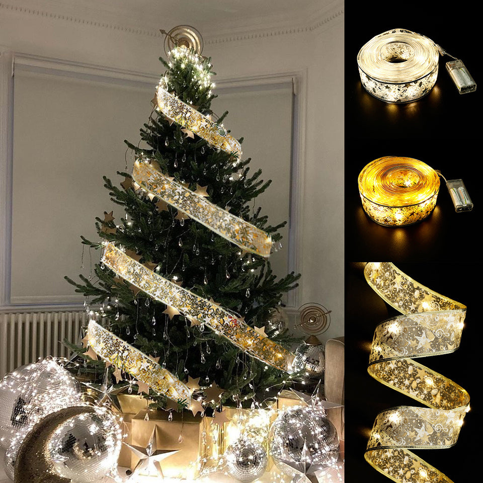 Rasmun Fairy Lights Christmas Ribbon Bow Tie – LED Lighted Holiday Decoration for Tree, Gifts, Wreaths & Party Décor