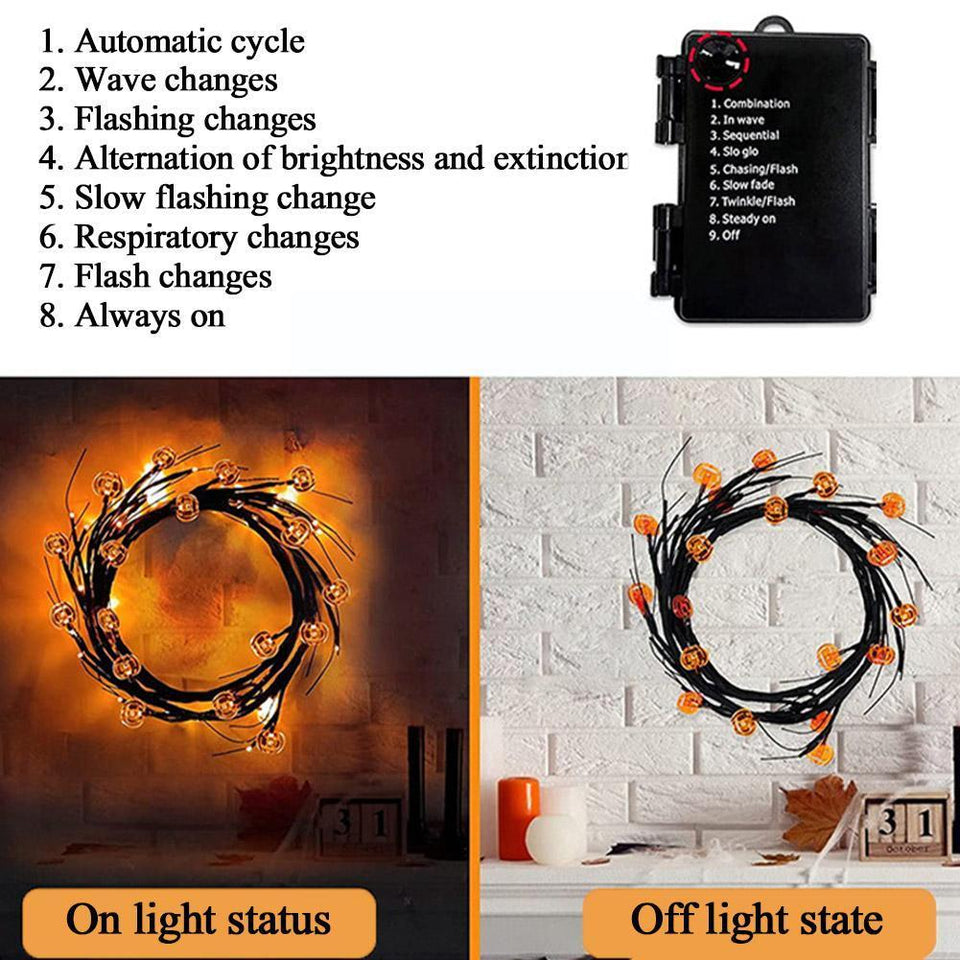 Rasmun Halloween LED Willow Vine String Lights – Cartoon Bat & Pumpkin Decoration for Indoor & Outdoor Party Decor