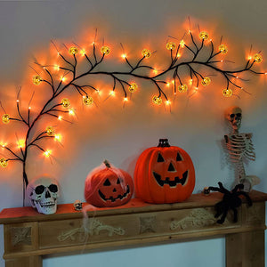 Rasmun Halloween LED Willow Vine String Lights – Cartoon Bat & Pumpkin Decoration for Indoor & Outdoor Party Decor